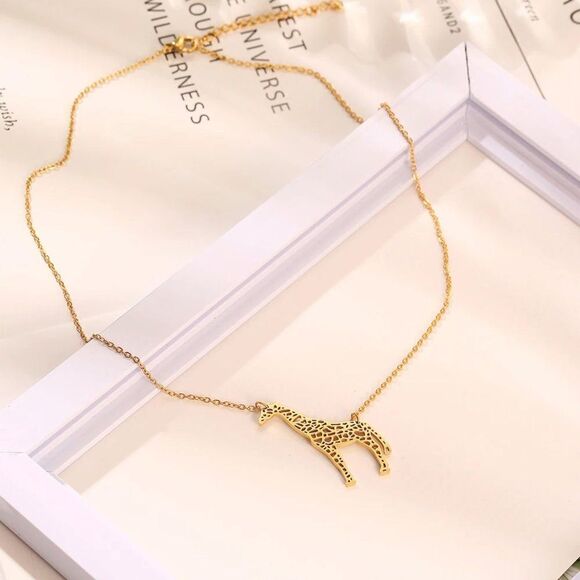 Geometric Giraffe Pendant Necklace in Gold - Picture 3 of 5